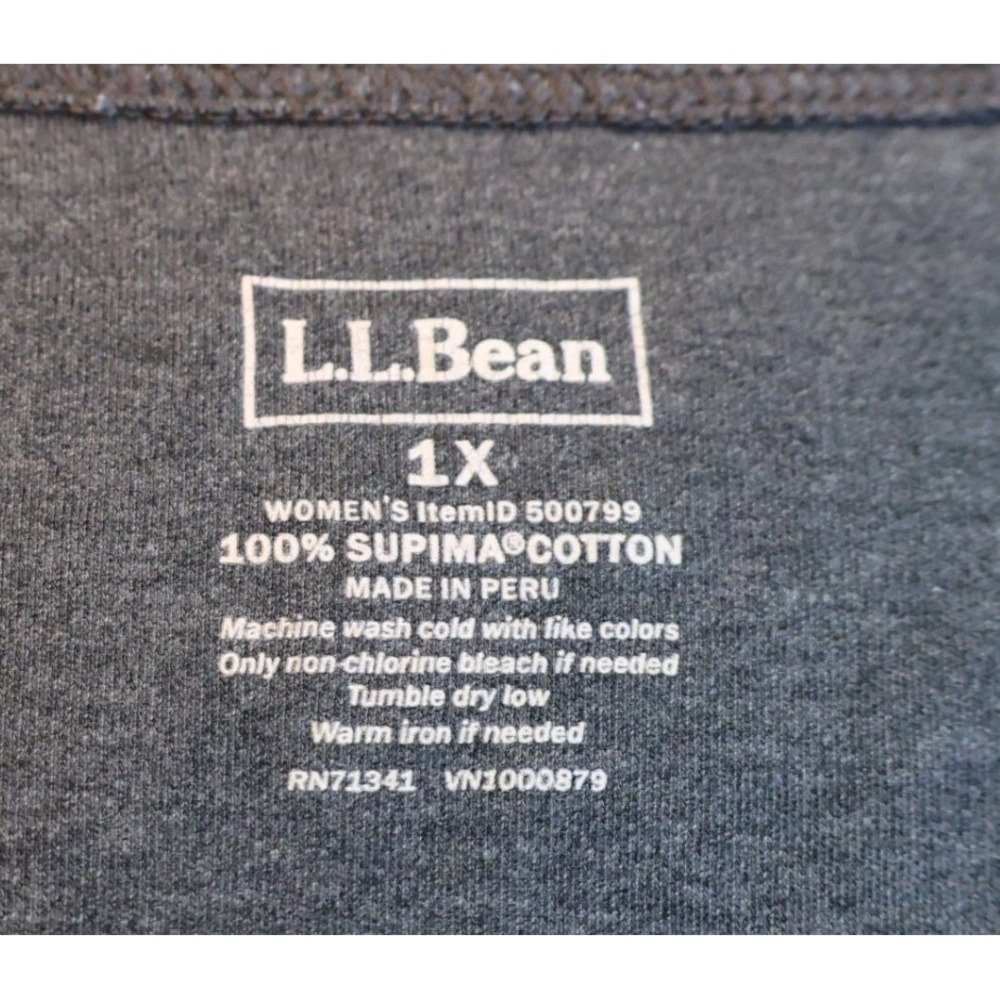 L.L. Bean 100% Cotton 3/4 Sleeve V-Neck Gray Knit Top Size L Relaxed Fit Tee 1XL - Picture 5 of 8